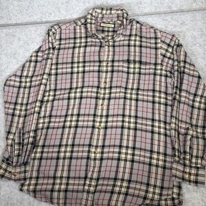 G.H. Bass & Co. Shirt Plaid Button Down Medium Beige Black Red Vintage Preppy